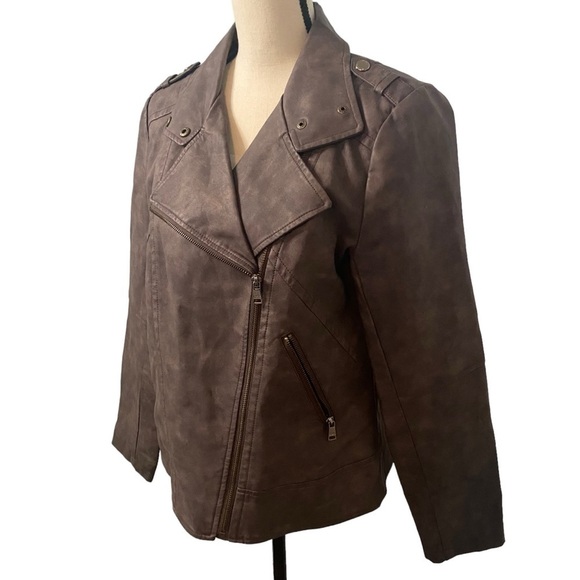 Catherine Malandrino Women’s Faux Leather Brown Jacket Sz Large - Picture 4 of 15
